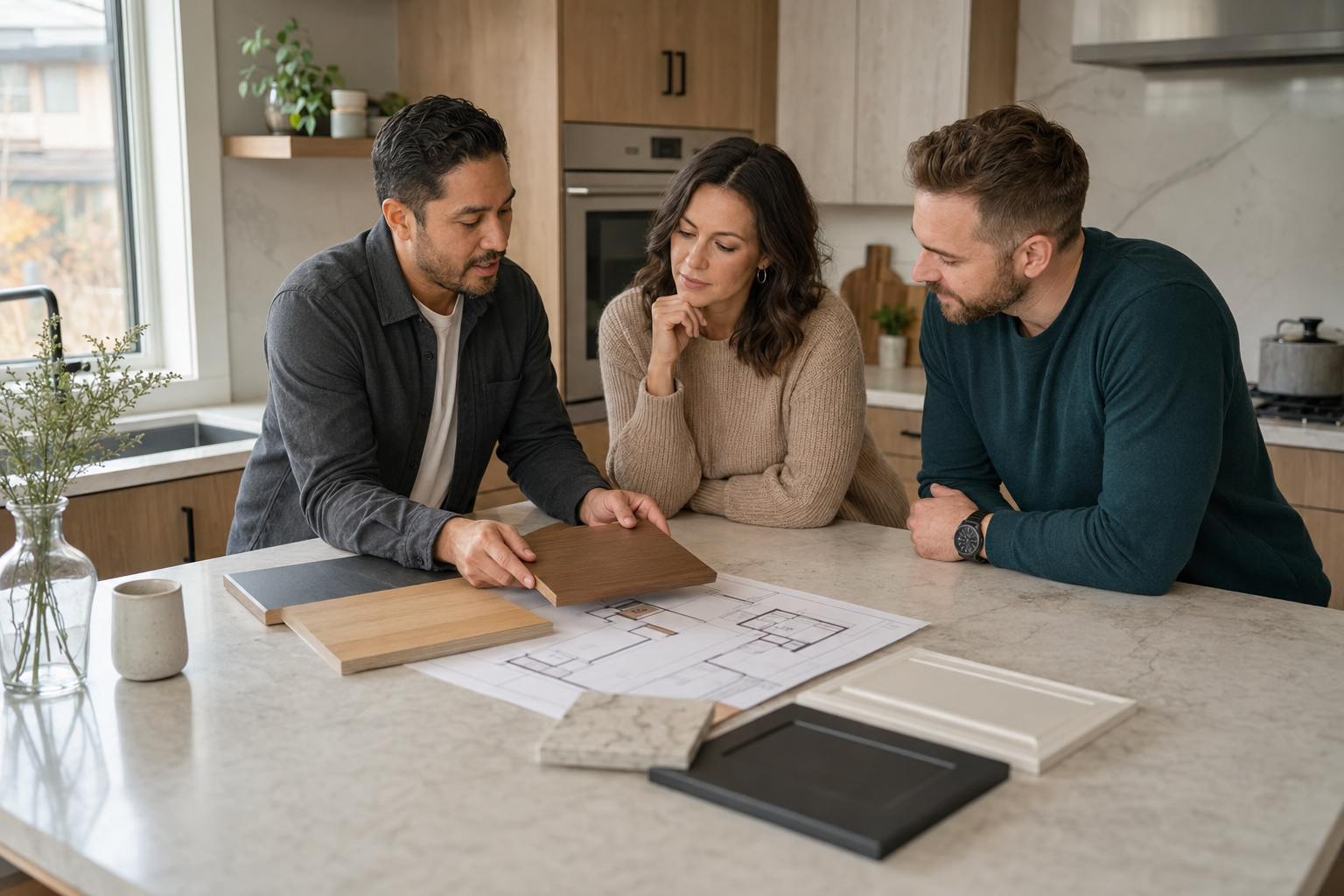 A Royal Edge kitchen planning consultation with Calgary homeowners